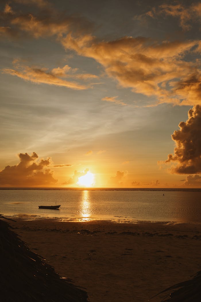 Mastering the First Impression: Your intriguing post title goes here Breathtaking sunset view over the Indian Ocean in Zanzibar, Tanzania, with a serene sandy beach.